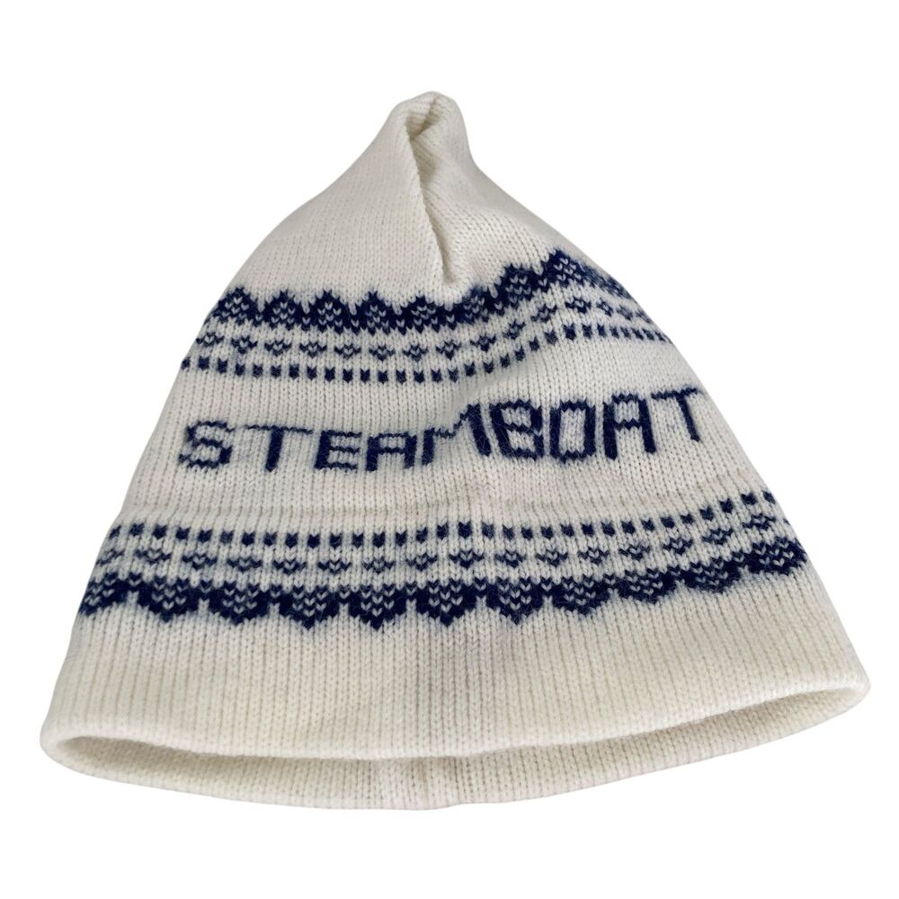 Vintage Sun Valley Idaho Mad Hatters Steamboat Springs Ski Cap Hat Acrylic White